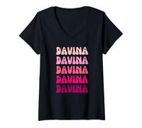 Donna Davina Retro Stack Design Maglietta con Collo a V