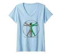 Donna Davinci Vitruvian Uomo con UFO UAP Alien Science Design Maglietta con Collo a V