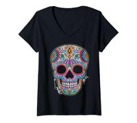 Donna Day The Dead Skull Mexicans Traditions Dia De Los Muertos Maglietta con Collo a V