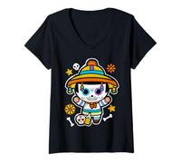 Donna Day The Dead Sugar Skull Dia De Los Muertos Men Women Costum Maglietta con Collo a V