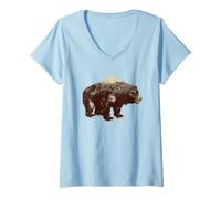 Donna Days Gone Bear-Shaped Forest Landscape Vintage Logo Maglietta con Collo a V