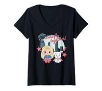 Donna DC Comics Gokko Let's Fly Together, SuperGirl And Krypto Maglietta con Collo a V