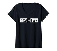 Donna DCA a LAX Via Aerea Washington Los Angeles Maglietta con Collo a V