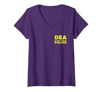 Donna DEA Police Agent Drug Enforcement Administration Stampa Anteriore Maglietta con Collo a V, Viola, XL
