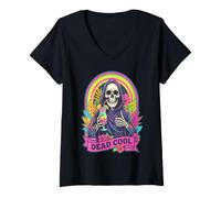 Donna Dead Cool Tristo Mietitore Scheletro Summerween Beach Cocktail Maglietta con Collo a V