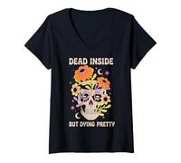 Donna Dead Inside But Dying Pretty Halloween Boho Maglietta con Collo a V