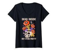 Donna Dead Inside But Dying Pretty Halloween Boho Maglietta con Collo a V