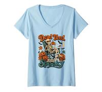 Donna Dead Stired Still Spooky Funny Skeleton Halloween Vintage Maglietta con Collo a V