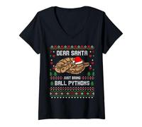 Donna Dear Ball Python Christmas Ugly Xmas Maglione Snake Lover Maglietta con Collo a V