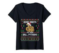 Donna Dear Santa Ball Python Christmas Ugly Xmas Maglione Serpente Maglietta con Collo a V