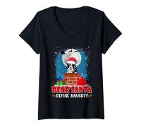 Donna Dear Santa Define Naughty Border Collie Dog Funny Christmas Maglietta con Collo a V