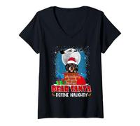 Donna Dear Santa Define Naughty Dachshund Dog Funny Christmas Maglietta con Collo a V