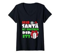 Donna Dear Santa My Brother Did It - Buon Natale Maglietta con Collo a V
