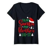 Donna Dear Santa My Brother Did It Maglietta con Collo a V