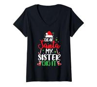 Donna Dear Santa My Sister Did It Christmas - Famiglia Abbinata Maglietta con Collo a V