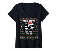 Donna Dear Santa Orca Whale Christmas Ugly Xmas Maglione Orca Orca Orca Maglietta con Collo a V