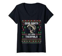 Donna Dear Santa Thermals Parapendio Christmas Ugly Xmas Sweater Maglietta con Collo a V