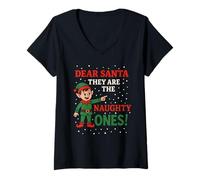 Donna Dear Santa They Are The Naughty Ones Fun Elf Christmas Humor Maglietta con Collo a V
