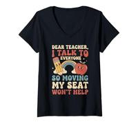 Donna Dear Teacher I Talk To Everyone Matita Arcobaleno Maglietta con Collo a V