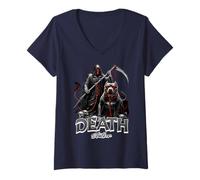 Donna Death Stalker Mietitore Cane Catena Rossa Horror Maglietta con Collo a V