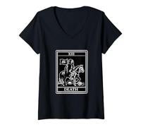 Donna Death Tarot Card XIII Gothic Skeleton Rider Maglietta con Collo a V