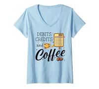 Donna Debits Credits & Coffee Cup Funny Accountant It's Tax Season Maglietta con Collo a V