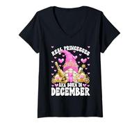 Donna December Birthday GNOME Princess for Women Girls Cute GNOME Maglietta con Collo a V