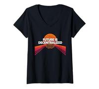 Donna Decentralizzare tutto blockchain sicurezza libertà bitcoin Maglietta con Collo a V
