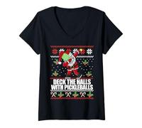 Donna Deck The Halls Pickle Balls Brutti Meme di Natale Pickleball Maglietta con Collo a V