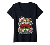 Donna Deck The Palms, Spiaggia Tropicale di Natale, Uccelli della Neve, Babbo Natale Maglietta con Collo a V