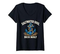 Donna Deckhand Maritime Crew Ocean Life Work e Saltwater Pride Maglietta con Collo a V