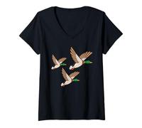 Donna Decorazione da Parete retrò Kitsch Three Flying Ducks 3 Mallards Maglietta con Collo a V