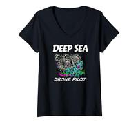 Donna Deep Sea Drone Pilot ROV Submarine Squid Maglietta con Collo a V