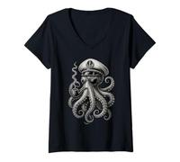 Donna Deep Sea Legend - Il Capitano del Polpo Fumante Design Maglietta con Collo a V
