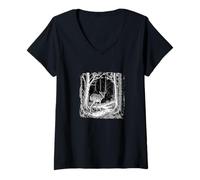 Donna Deer In Woods, Carino Fawn Forest Wildlife Casual Graphic Maglietta con Collo a V