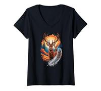Donna Deer Majestic Feather Wildlife Zoo Day Uomini Donne Bambini Maglietta con Collo a V