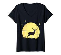 Donna Deer Moon Stars/Cacciatori, Spirito, Maglietta con Collo a V