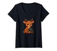 Donna Deer Photographer Graphic - Divertente maglietta con fotografia di animali Maglietta con Collo a V