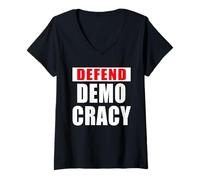 Donna DEFENDI DEMOCRAZIA Bold Maglietta con Collo a V