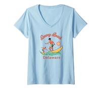 Donna Delaware Dewey Beach Surfer DE Surf Vacanza al Mare Maglietta con Collo a V