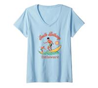 Donna Delaware South Bethany Surfer DE Surfing Beach Vacanza Maglietta con Collo a V