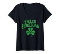 Donna Delco Hooligan Irlandese Delaware County Pennsylvania Clover Maglietta con Collo a V