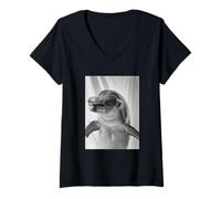 Donna Delfino Carino con Occhiali da Sole Cool Marine Animal Photo Booth Maglietta con Collo a V