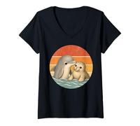 Donna Delfino e Baby Seal Best Friends Animal Friendship Maglietta con Collo a V