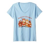 Donna Delicious in Dungeon Chibi Frog Suit Snack Time Doodle Anime Maglietta con Collo a V
