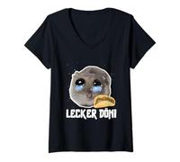 Donna Delizioso DÖNI Sad Hamster Meme Maglietta con Collo a V