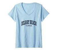 Donna Delray Beach Florida Vintage Maglietta con Collo a V