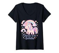 Donna Delulu Is The Solulu - Simpatico Unicorno Kawaii Pastello Maglietta con Collo a V