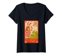 Donna Delulu Tarocchi Principessa Rana Bandiere Rosse Design Maglietta con Collo a V