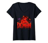 Donna Demon She Devil Halloween Couple Matching Maglietta con Collo a V
